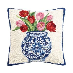 Chinoiserie Vase Tulips Wool Hook Pillow